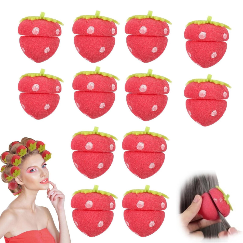 Strawberry Heatless Hair Curlers 12Pcs Soft Foam Rollers for Overnight Curls and LongLasting Waves