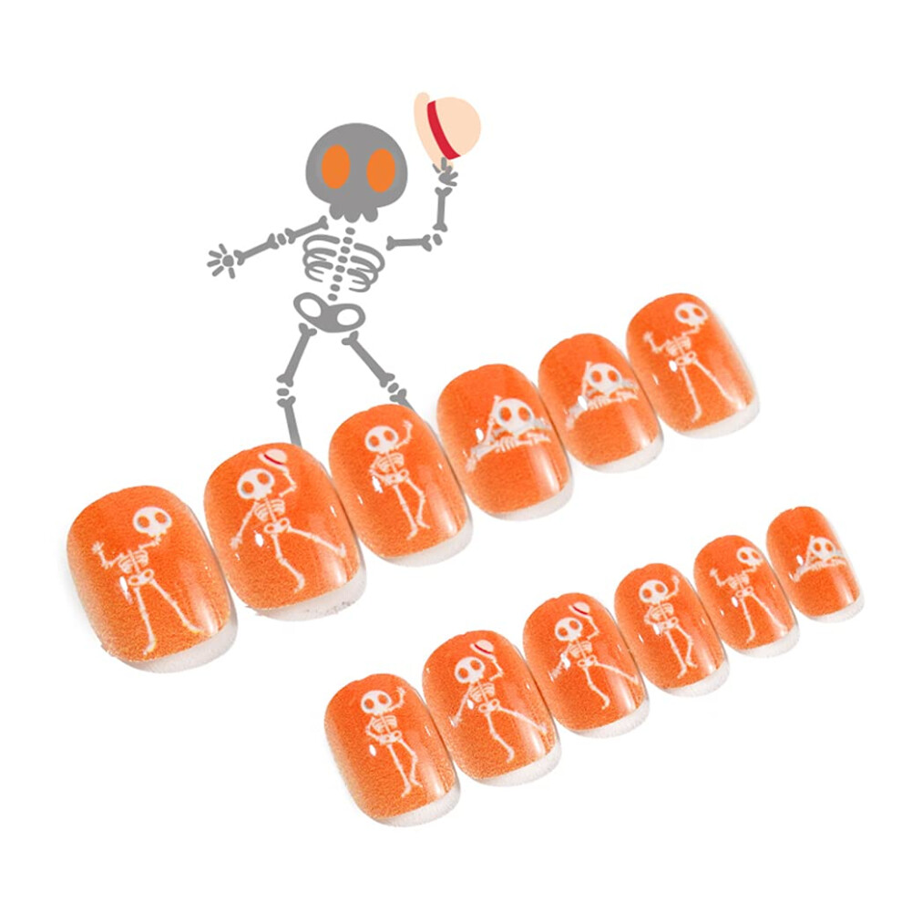 Halloween Press On Nails for Kids and Adults, 24pcs False Nail Set with Pumpkin and Ghost Designs