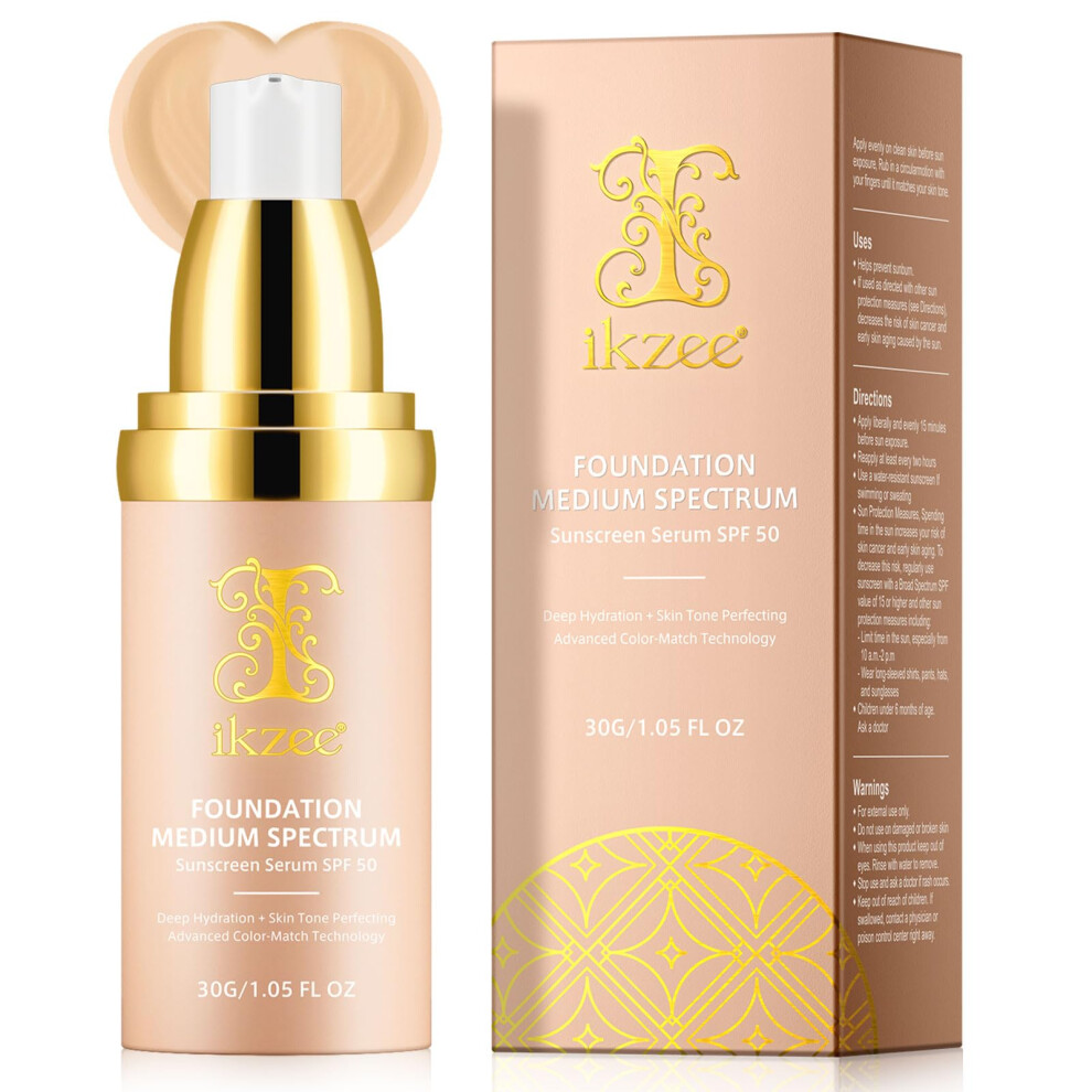 SPF 50 Waterproof Liquid Foundation, Longwear Color Adapting Full Coverage Makeup for Sports, 30g