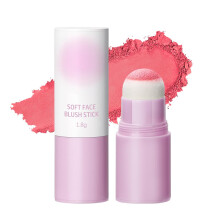 Cream Blush Stick with Sponge Applicator, Long Lasting Matte Blush for Natural Look, Shy Pink Large