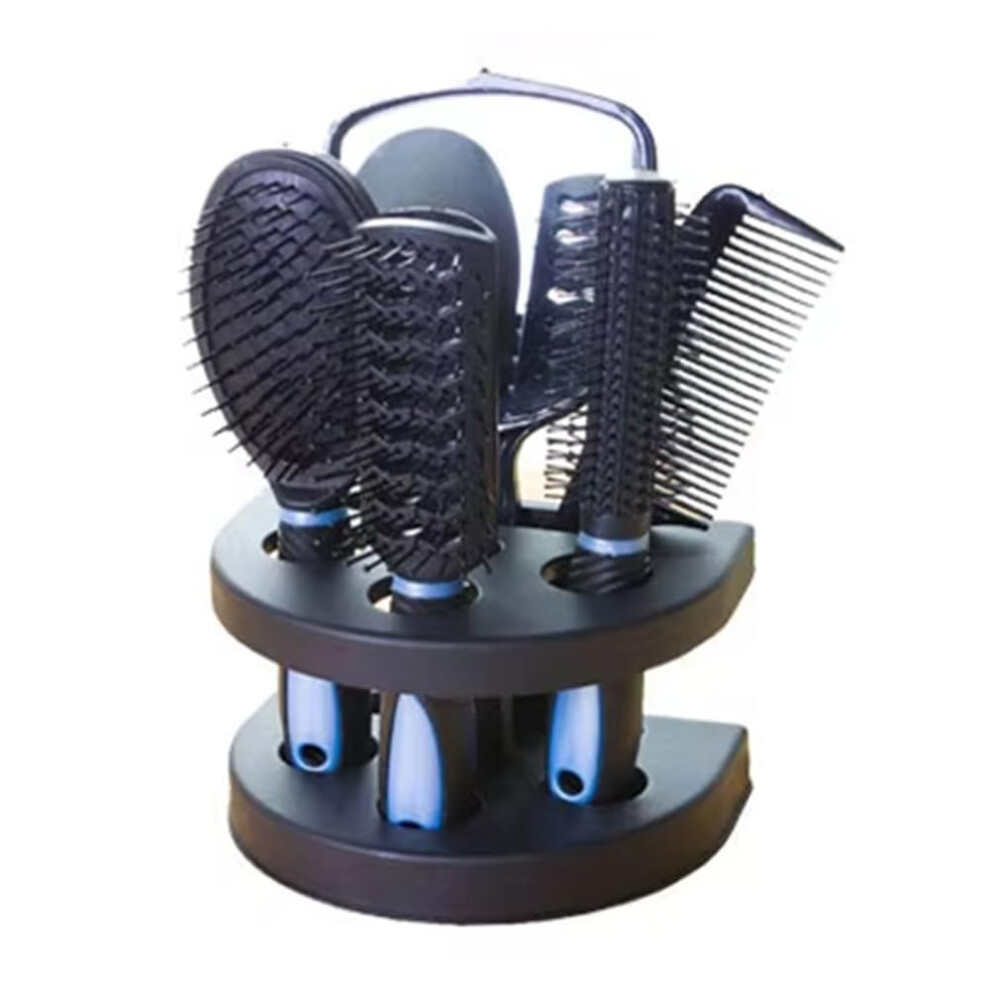 5 Piece Hair Brush and Comb Set with Mirror Stand, Blue Styling Kit for Women and Men