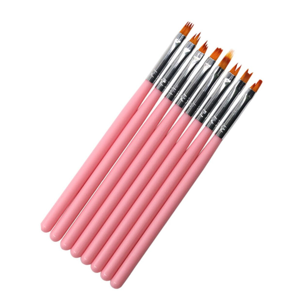 Pink 8Pcs Nail Art Brush Set With Precision Tip Pens For Diy Manicure At Home Or Salon
