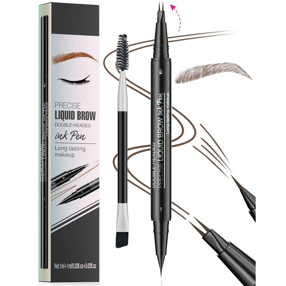 Light Brown Waterproof DualEnded Microblading Eyebrow Pen with Precise MicroFork Tip, 24Hr Wear