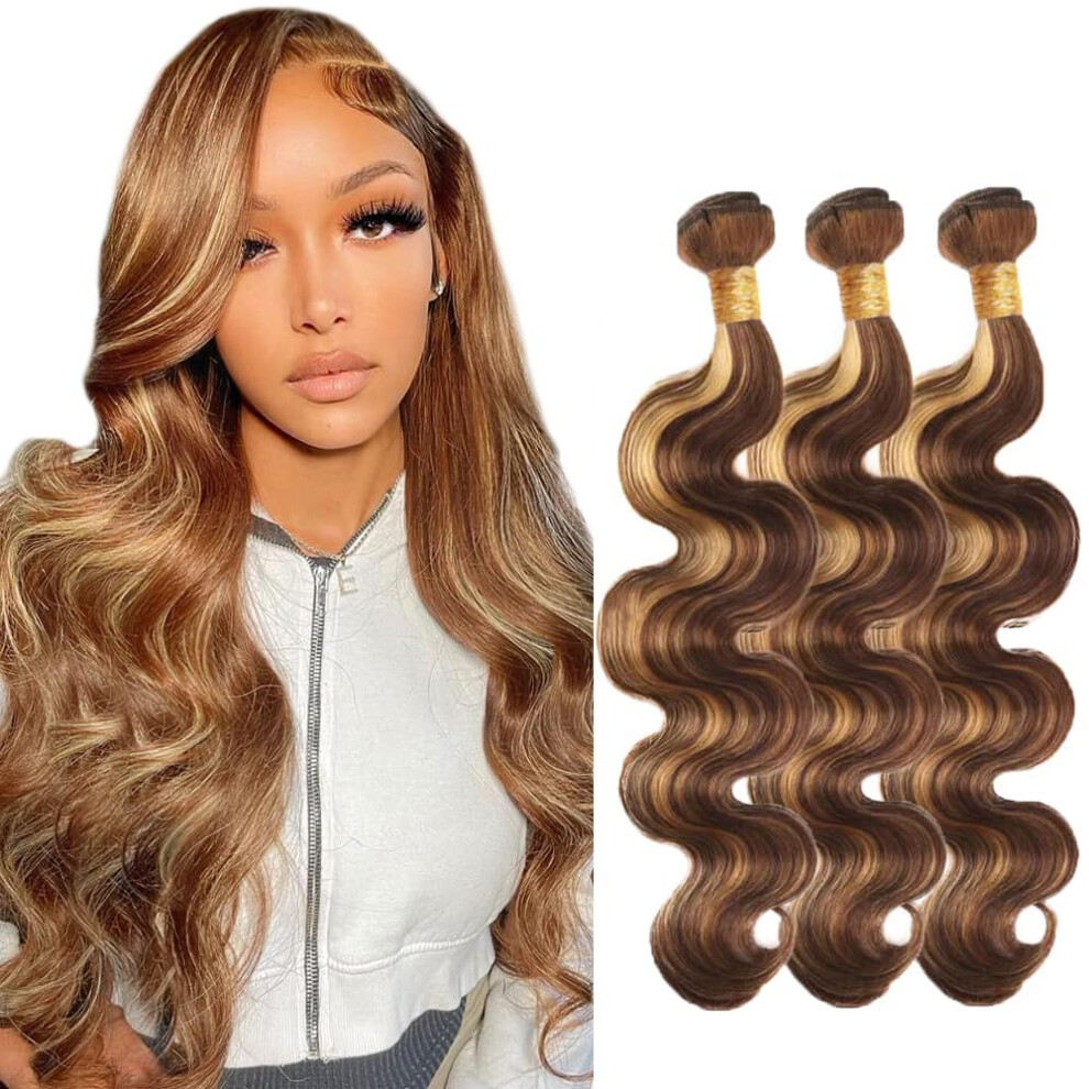 P4/27 Highlight Brazilian Body Wave Hair Bundles 24 26 28 Inch Virgin Human Hair Extensions
