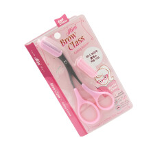 Eyebrow Trimming Scissors with Comb and Foldable Razor Set for Precision Brow Shaping, Pink Handles