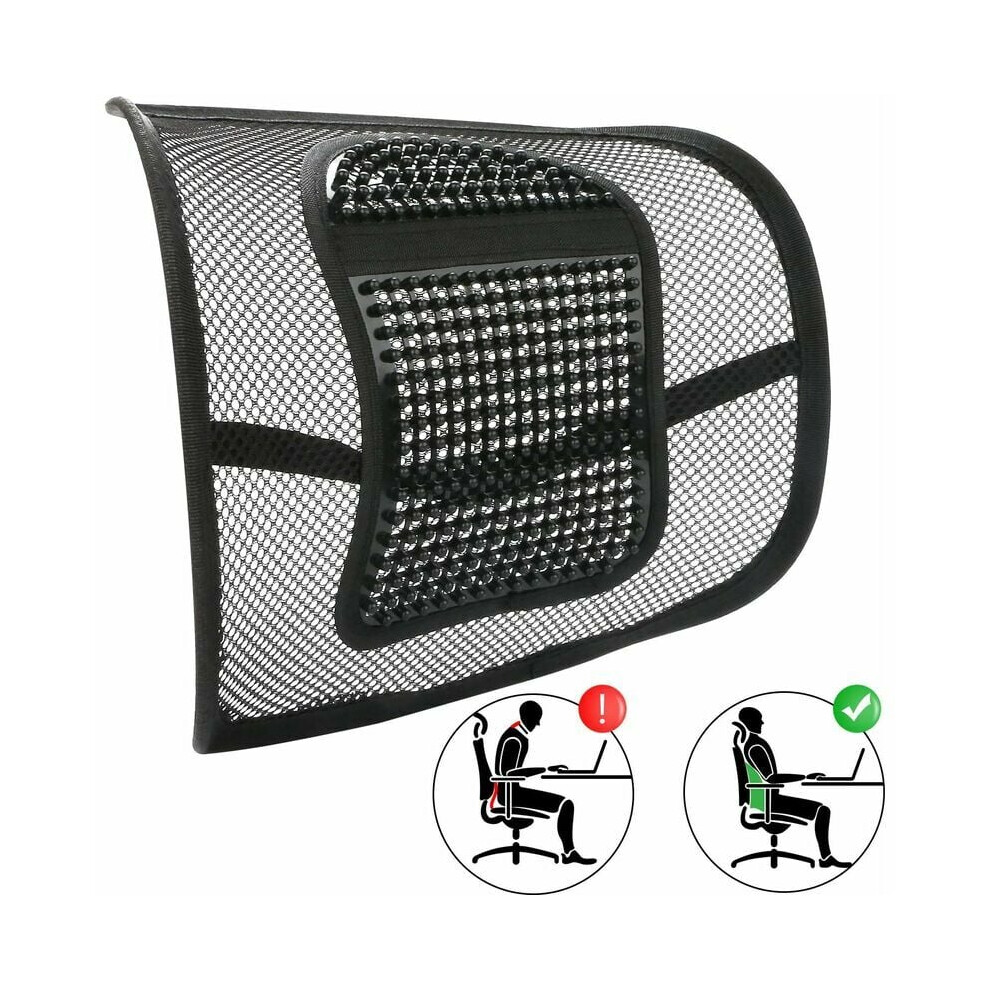 Back Pain Relief Lumbar Support, Breathable Mesh Ventilate Pad With Massage Beads For Ergonomic Design And Spinal Alignment, Posture Correction For
