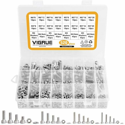 Mercury-Free Toxic-Free Fasteners, Screws Combination Set with Hex Button Socket Head for Electronics Assembly, 520Pcs