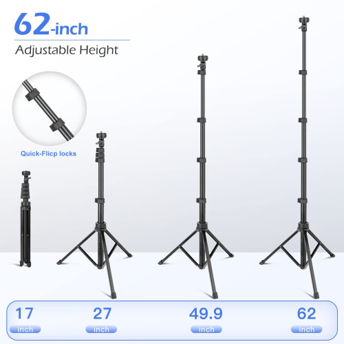 Tripé ajustável de 62" para celular, tripé profissional para transmissões ao vivo, vlogs e muito mais - compatível com iPhone e Android. 2