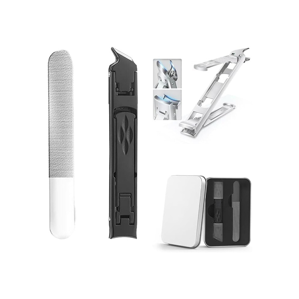 Stainless Steel Foldable DoubleEnded Nail Clipper with Dual Blade Design and Travel Size Black