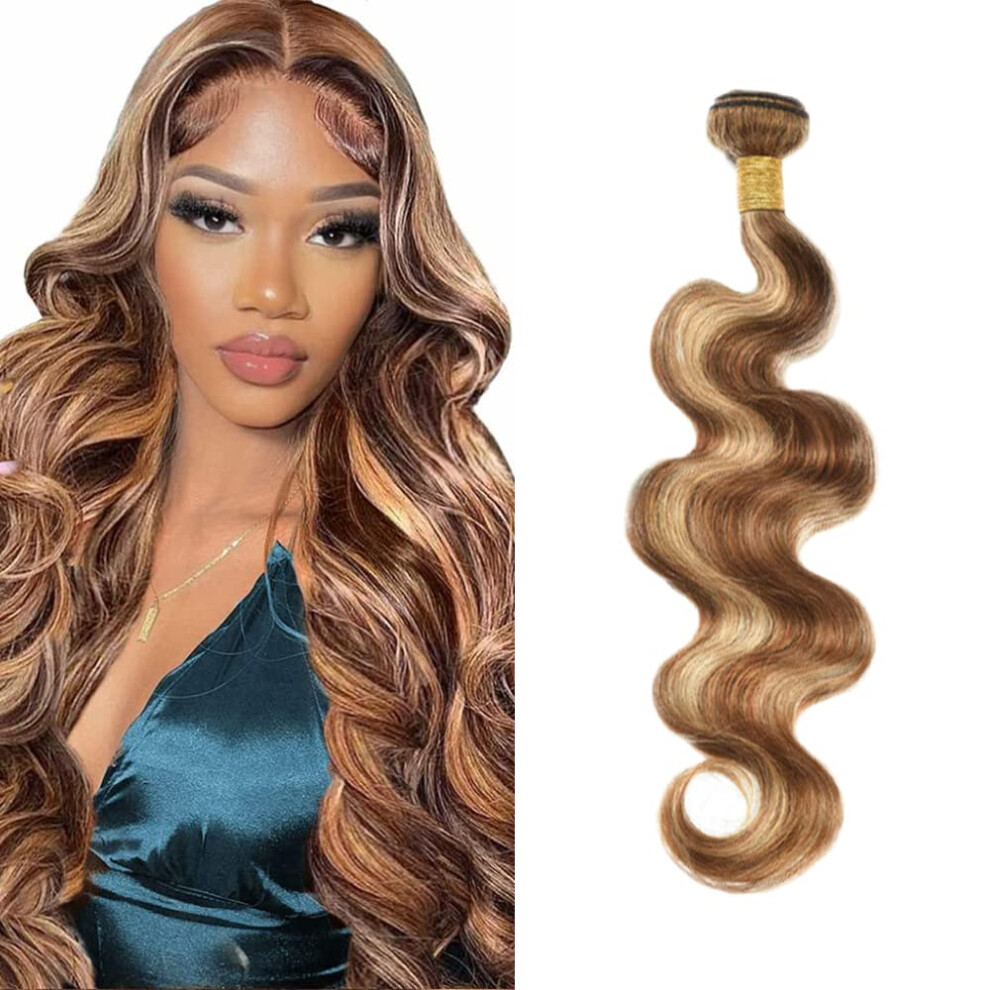 Unisex Brown 34 Inch P427 Highlight Honey Blonde Body Wave Human Hair Extensions Brazilian Virgin Remy