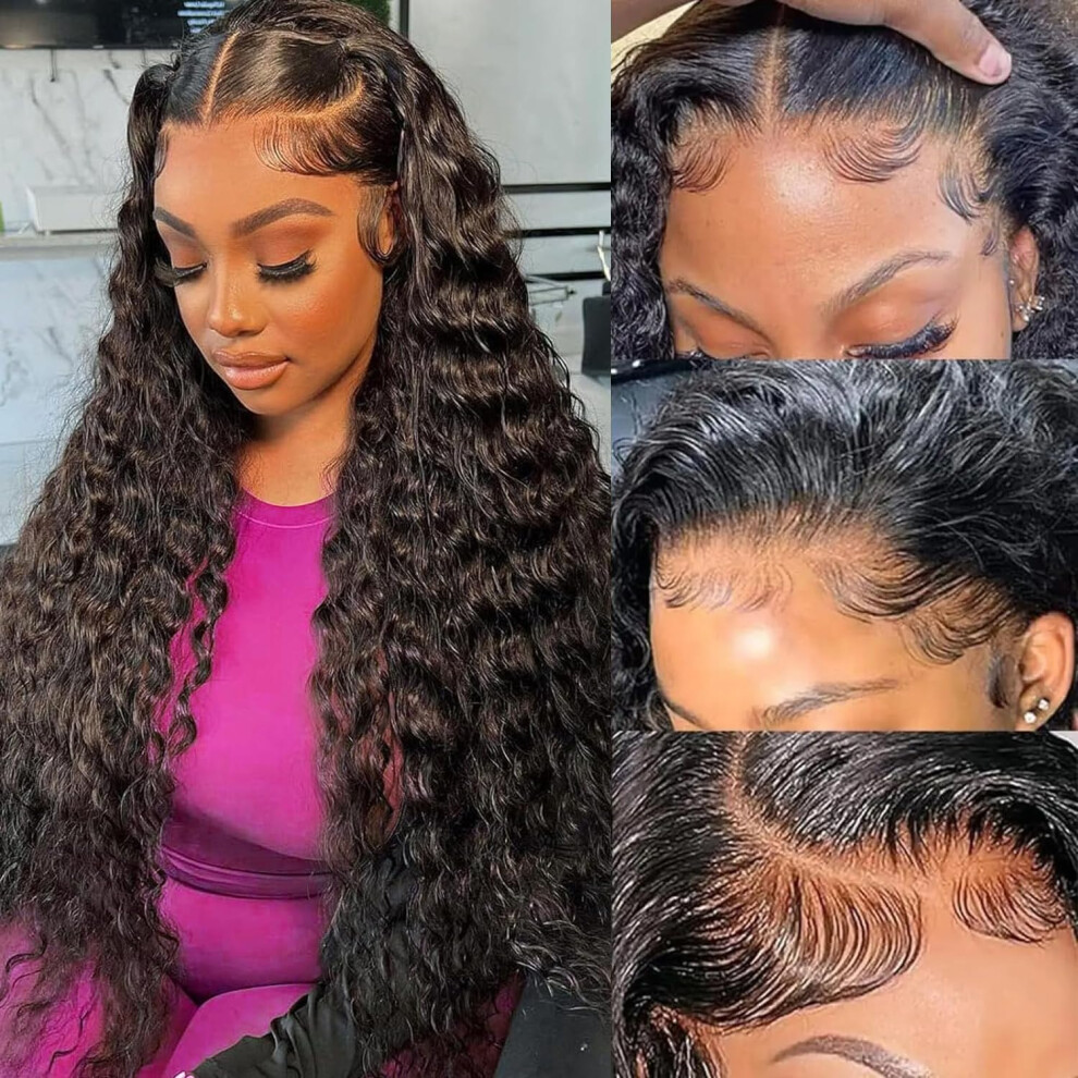 30 Inch Deep Wave 13x6 HD Lace Front Wig Human Hair 200 Density Glueless Invisible Lace