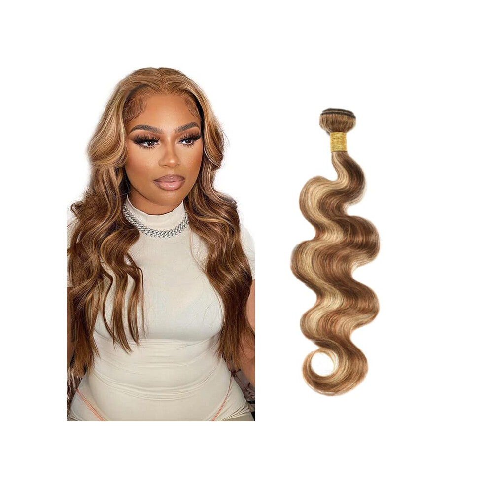 Unisex Brown P4/27 Highlight Brazilian Virgin Hair Body Wave 18 Inch And Blonde Human Hair Extensions