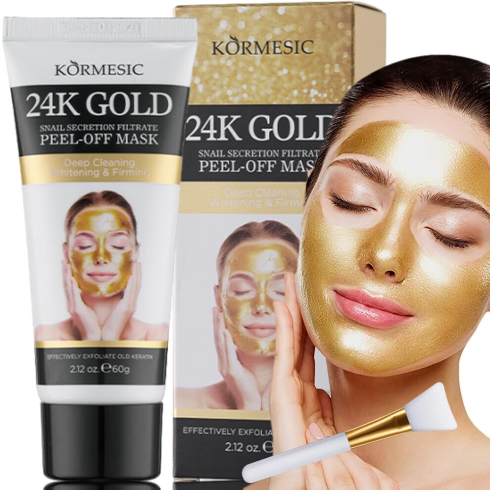 Gold 24K Peel Off Face Mask With Snail Extract, Deep Cleansing Antiaging Collagen Facial Treatment