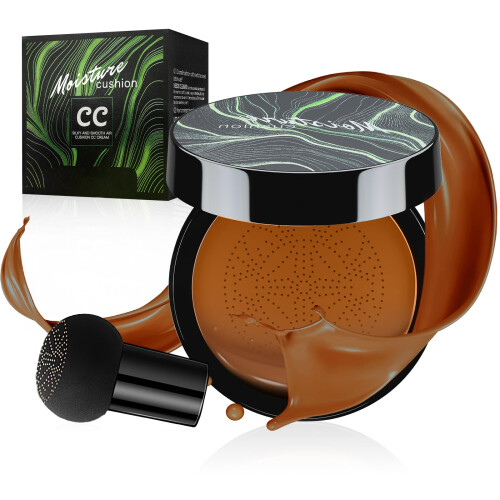 CC Cream Foundation with Mushroom Head Applicator, Deep Shade BB Cream Makeup for Full Coverage