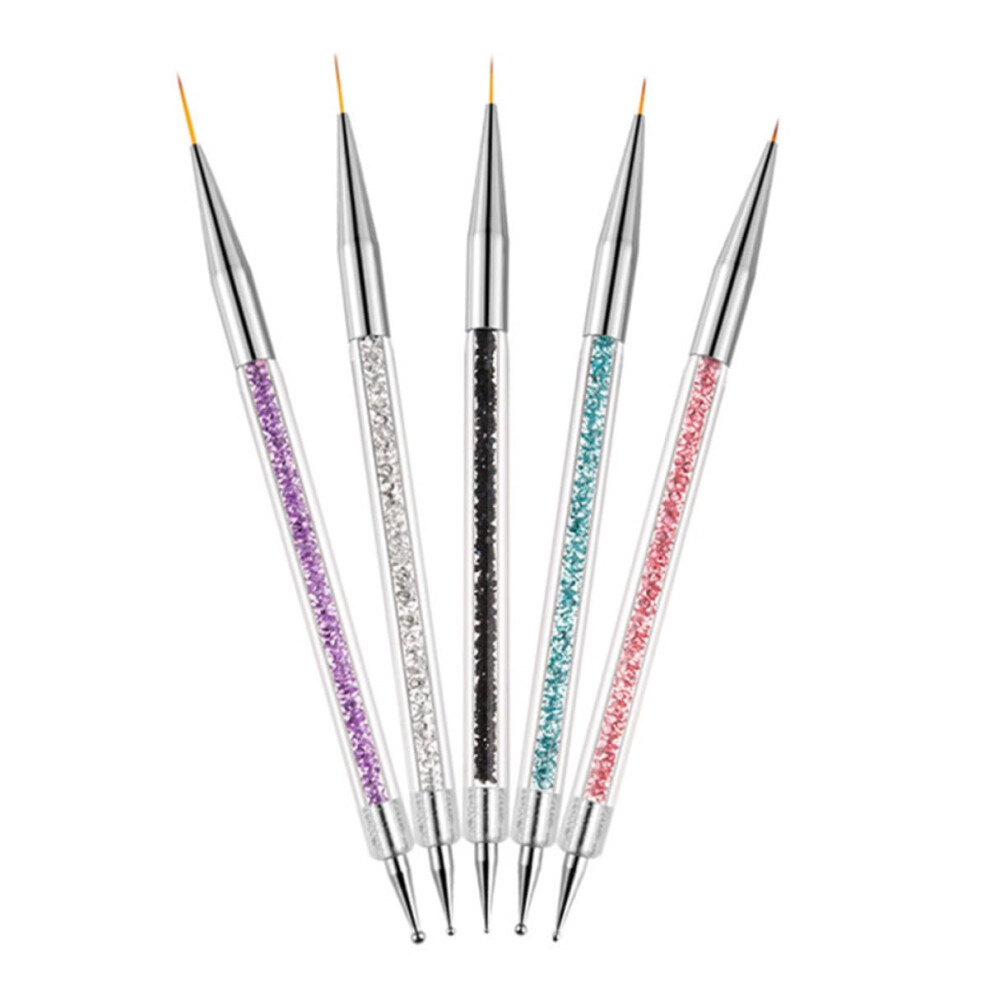 DualEnded Nail Art Brush Set with Dotting Tools for Precision Nail Detailing, 5pcs Professional