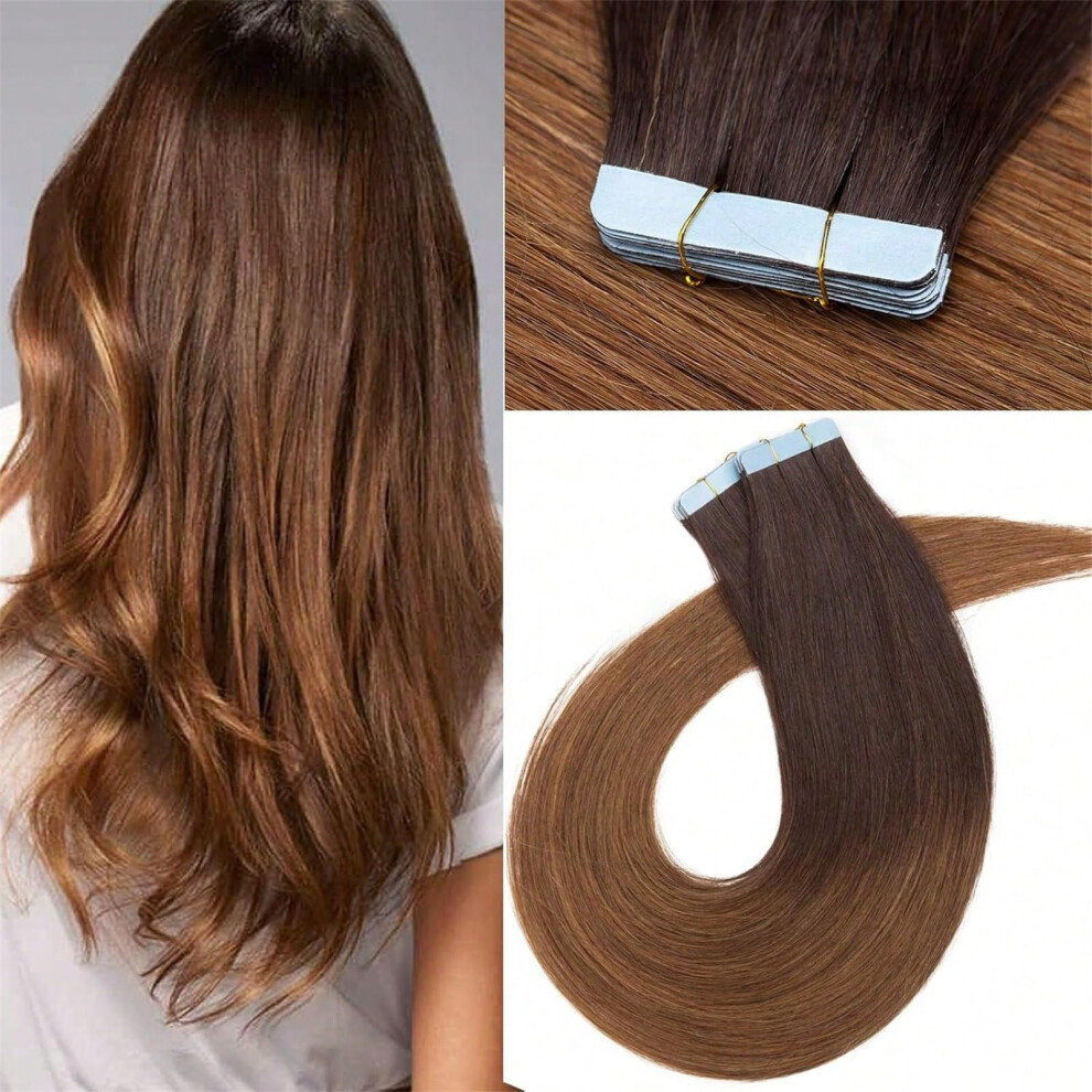 Unisex 16 Inch 2T6 Tape In Hair Extensions Real Human Hair Invisible Remy Natural Seamless Blend