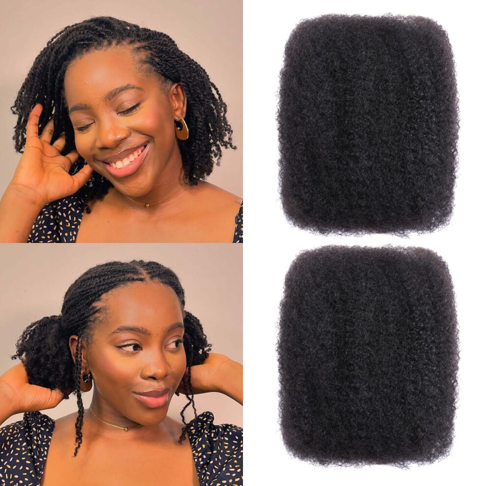 Unisex 4C Kinky Curly Human Braiding Hair Extensions 12 Inch 1B Color For Braids Locs And Twists