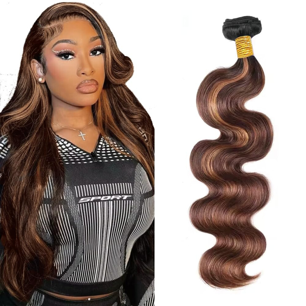 Brazilian Virgin Body Wave Hair Bundle 12 Inch P4/30 Highlight Human Hair Extension Brown