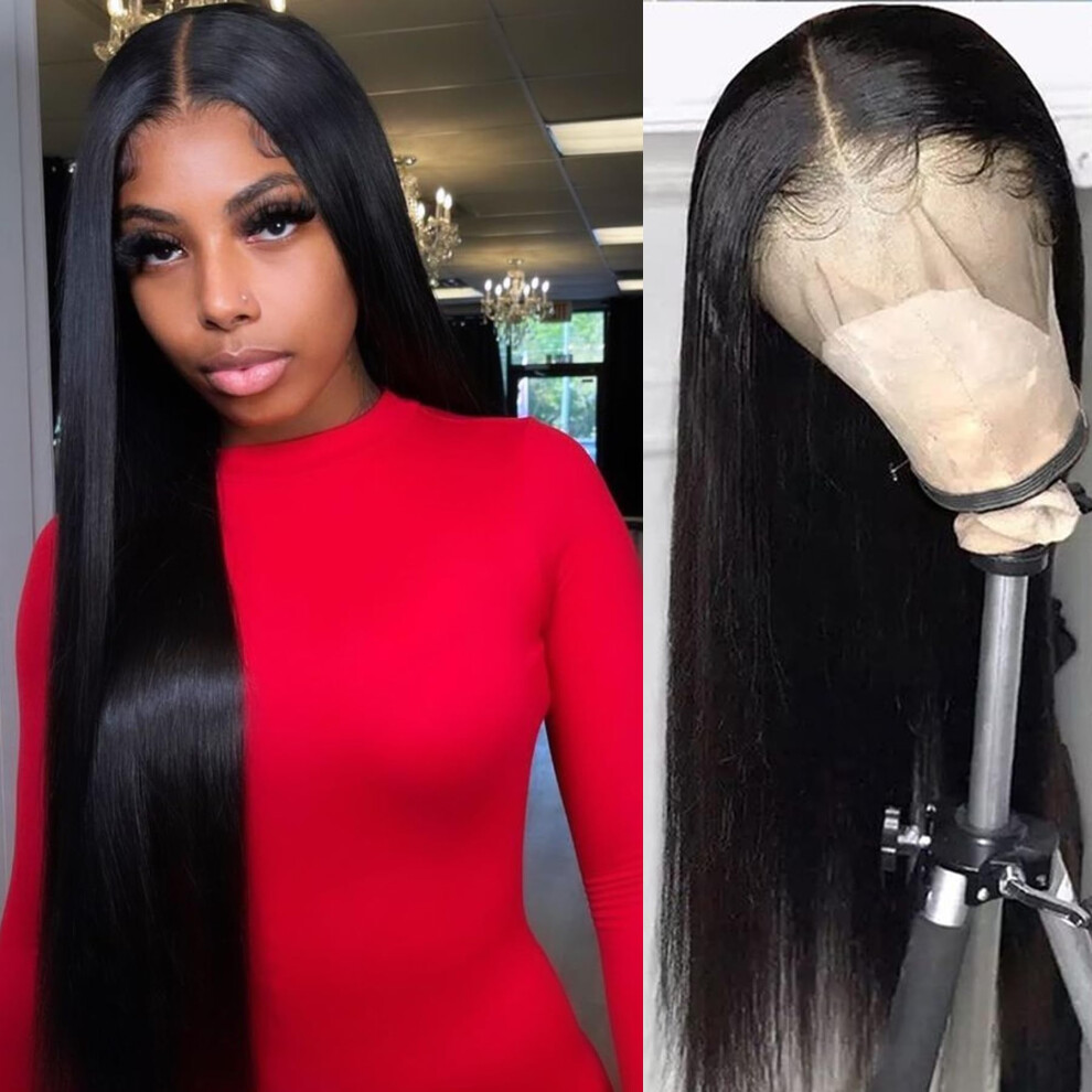 26 Inch Straight Full Lace Wig for Women, Natural Hairline Heat Resistant Synthetic Black