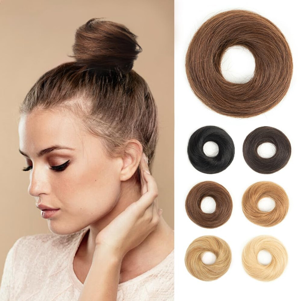 Unisex Brown Chocolate Human Hair Bun Extension With Natural Texture, Messy Tousled Updo For Women