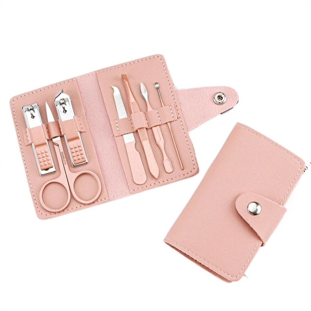 Pink Manicure Set 7Piece Allinone Nail Care Kit With Sharp Clippers In Gift Leather Case