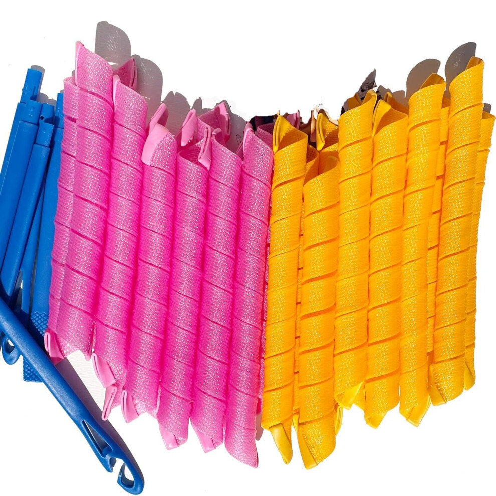Pink 30Pcs Spiral Hair Curlers Heatless Curling Kit For Long Hair With Hooks 65Cm/25In