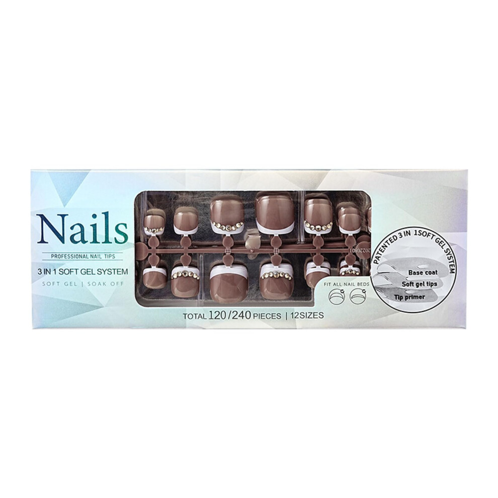 120pcs French Tip Fake Toenails Set for Women, SalonStyle Full Cover Artificial Toenails