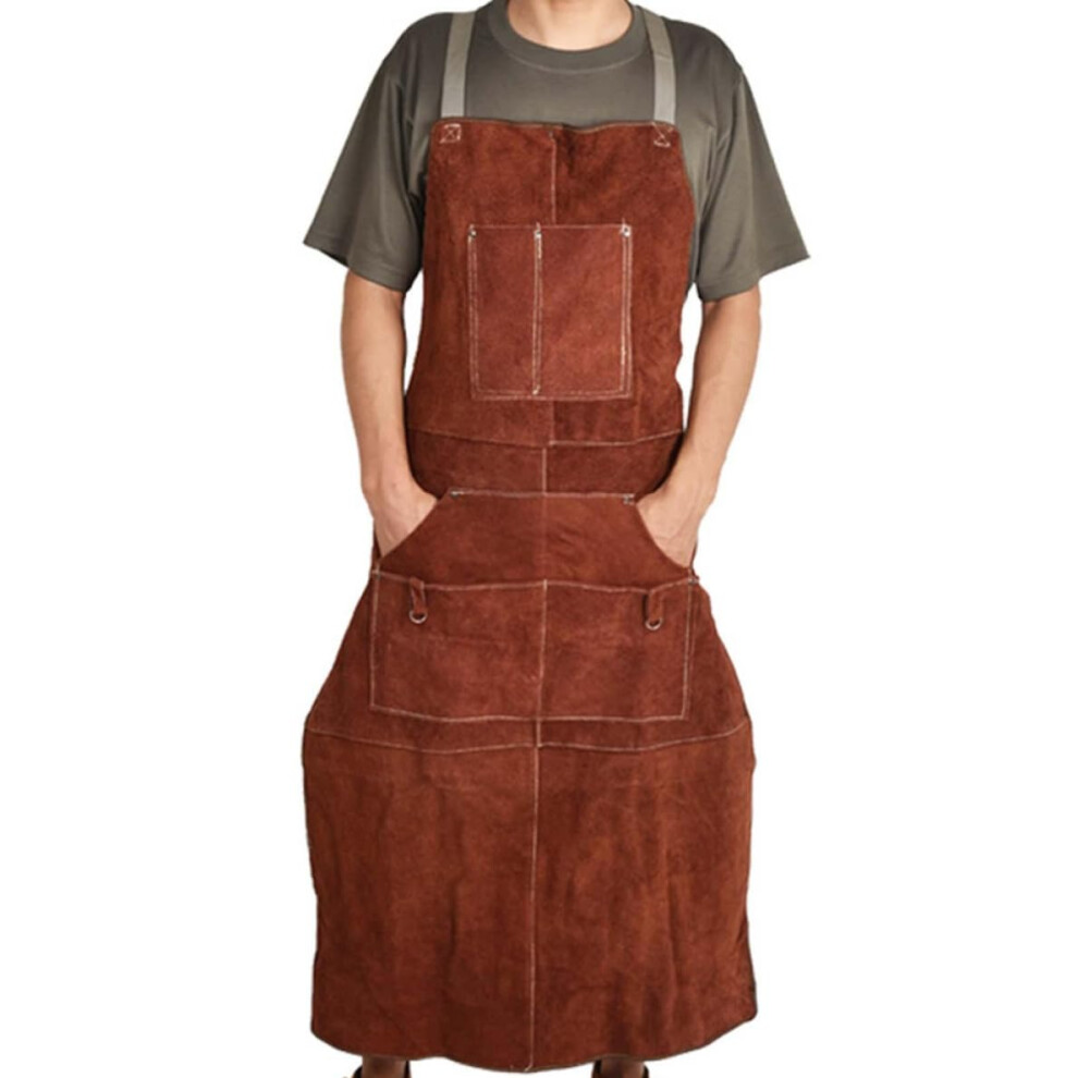 Cowhide Apron, Handstitched Quality Built Cowhide Suede, Wear-Resistant Heat-Insulating Anti-Scalding Apron For Men & Women, One Size Fits All 9169997686541