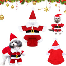 Costume da Babbo Natale per cani con cappello, classico costume natalizio colorato per cani, abbigliamento natalizio caldo e confortevole per