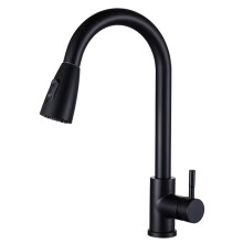 Robinet de cuisine à poignée unique, douchette extractible en acier inoxydable poli pour installation sur plan, pivotant à 360 et facile à