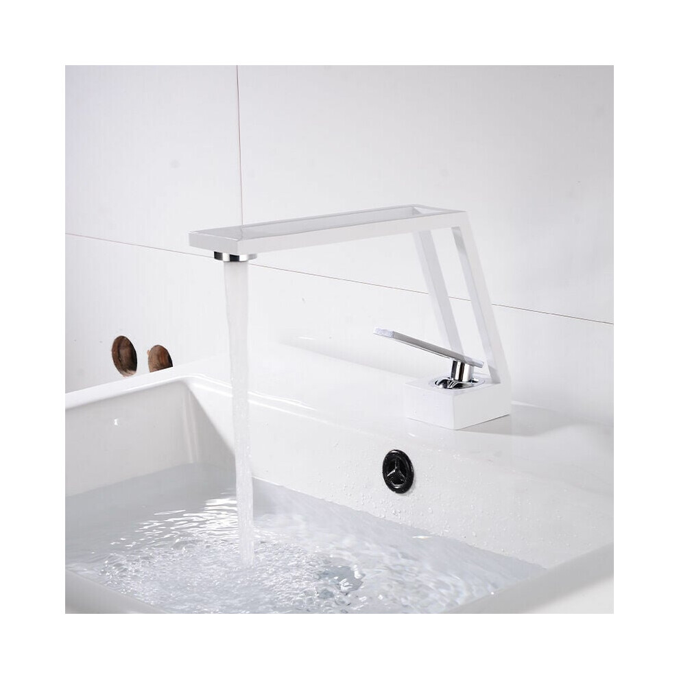 Contemporary White Bathroom Faucet, Solid Brass Deck Mounted With Single Lever Handle For Effortless Water Control 9173940964273