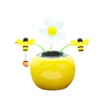 Zwaaiende bloemversiering, cartoon gele bloembij, dansende figuurtjes op zonne-energie, zonnebloemdecoratie, voordelig en duurzaam speelgoed met