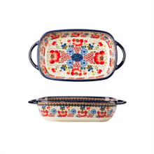 Ceramic Baking Dish with Handles Large Capacity Deep Casserole Bowl for Oven 19.5cm Underglaze Tableware