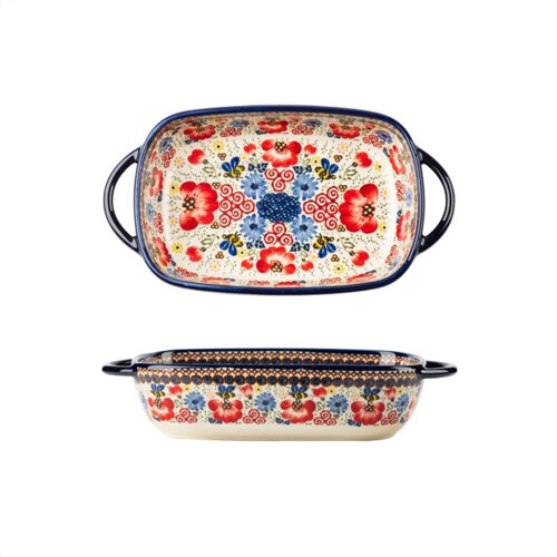 Ceramic Baking Dish with Handles Large Capacity Deep Casserole Bowl for Oven 19.5cm Underglaze Tableware