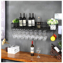 Wall Mounted Metal Wine Rack with Glass Holder for Home Bar, 120cm Stemware Storage Shelf