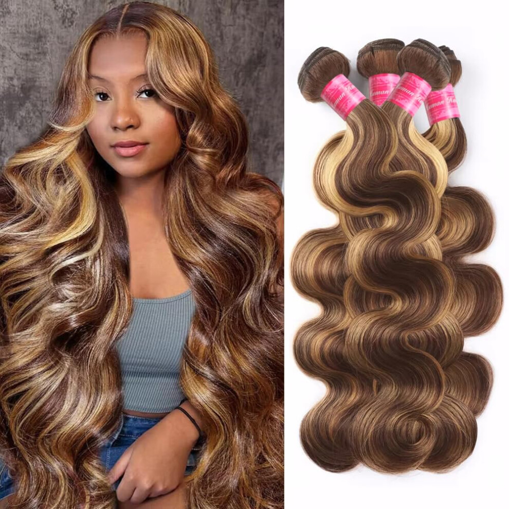 Unisex Brown Brazilian Body Wave Hair Bundles Ombre Honey Blonde 4/27 Unprocessed Virgin Hair Extensions 1420'