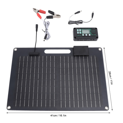100W Solarmodul-Set mit 100A USB-Regler, 12V/24V Schwarz 1
