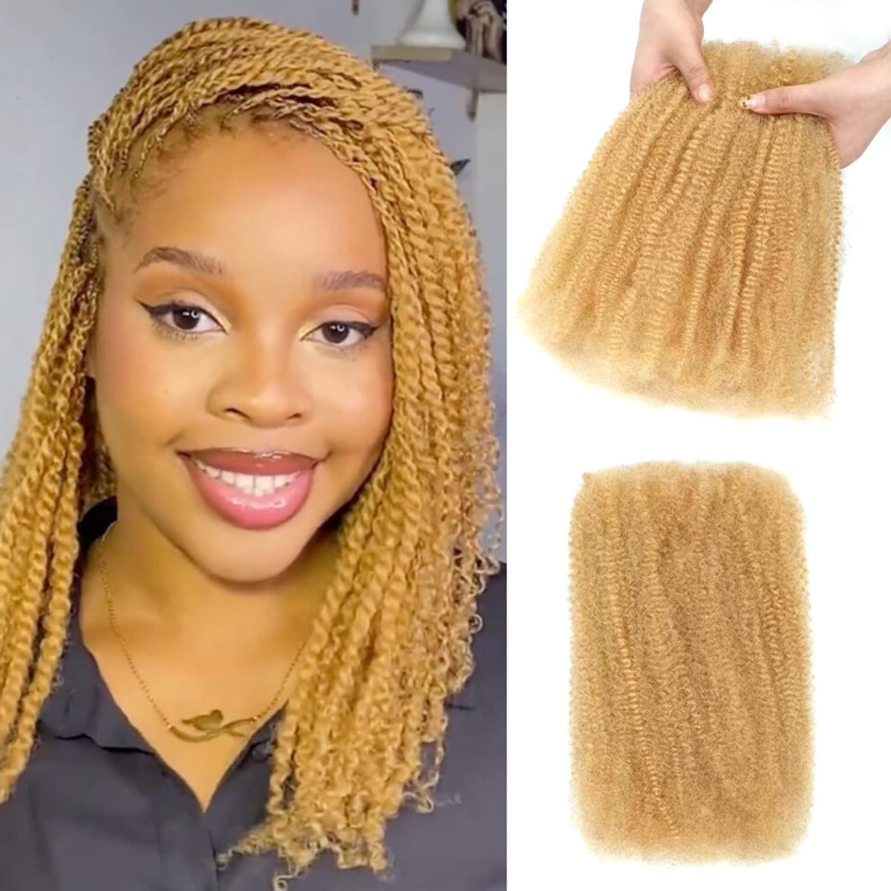 Unisex Afro Kinky Bulk Human Hair 16 Inch Honey Blonde 27#, Natural 4C Texture For Locs And Twists
