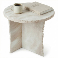 Trends 4 You 40cm Round Side Table White Marble Effect Coffee Stand
