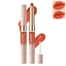 Dual Ended Matte Lipstick and Mirror Gloss, 2 in 1 Long Lasting Pigment Lip Stain Vintage Brick
