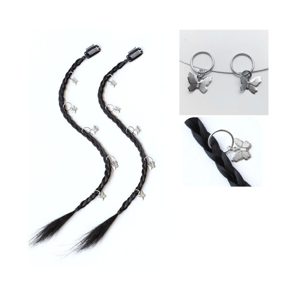 Butterfly Clip In Dreadlock Extensions Handmade Synthetic Hair Pieces with Colorful Star Hoop Clips