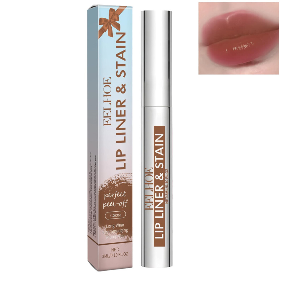 Peel Off Lip Stain Cocoa 0.85 OZ, Matte Long Lasting Color, 2 in 1 Lip Liner and Stain