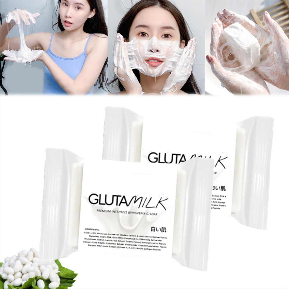Gluta Milk Soap Bar for Face and Body with Rice and Goat Milk, Moisturizing Collagen, 2pcs 135g
