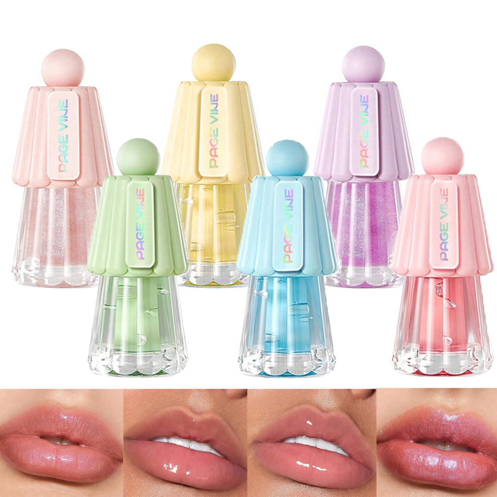 Lip Gloss Set with 6 Shimmer Colors, Hydrating Tinted Lip Oil Balm for Smooth Nonsticky Finish