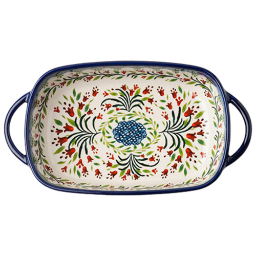 Ceramic Baking Dish 730ml HeatResistant Flower Print Rectangular Oven Casserole with Handles