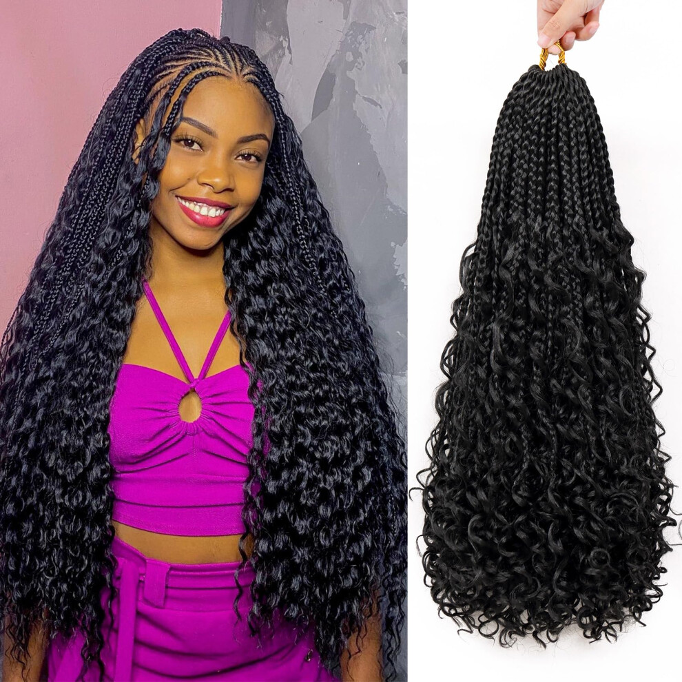 Boho Goddess Box Braids Crochet Hair Extensions 22 Inch Prelooped with Curly Ends for Black Women