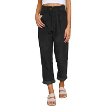 Pantalones de pana de corte holgado para mujer, pantalones casuales con cintura elástica y cordón ajustable, diseño de talle alto y pierna ancha