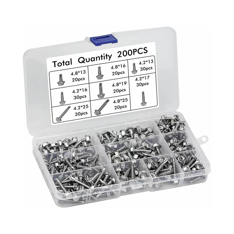 Self-Drilling Screws, Hexagon Head Stainless Steel Assortment Kit, Durable Anti-Corrosion Fasteners For Wood Furniture And Household Equipment 9169997693860