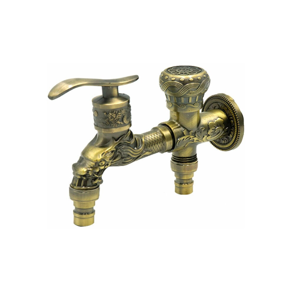 Brass Faucet With Vintage Engraved Motif, Exquisite Workmanship For Timeless Style, Hot And Cold Use, Wall-Mounted For Kitchen, Bathroom, Garden 9340258979774