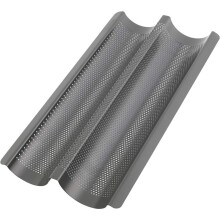Heavy Duty Carbon Steel French Bread Baking Pan, Anthracite 2-Pack Non-Stick Surface for Easy Use, Perforated Design Ensures Evenly Cooked Loaves